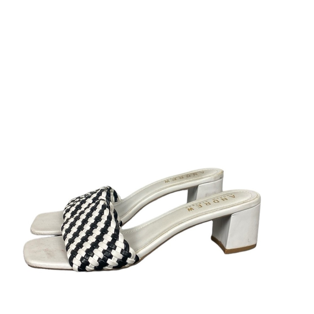 Andrew Stevens black and white heeled sandals